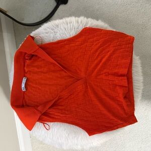 Zara Bright Orange Cropped Knit Polo Top